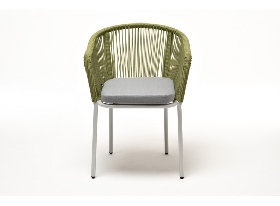 "Марсель" стул плетеный из роупа, каркас алюминий светло-серый (RAL7035) шагрень, роуп салатовый меланж круглый, ткань светло-серая в Ростове-на-Дону