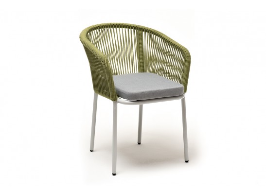 "Марсель" стул плетеный из роупа, каркас алюминий светло-серый (RAL7035) шагрень, роуп салатовый меланж круглый, ткань светло-серая в Ростове-на-Дону