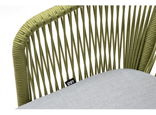 "Марсель" стул плетеный из роупа, каркас алюминий светло-серый (RAL7035) шагрень, роуп салатовый меланж круглый, ткань светло-серая в Ростове-на-Дону