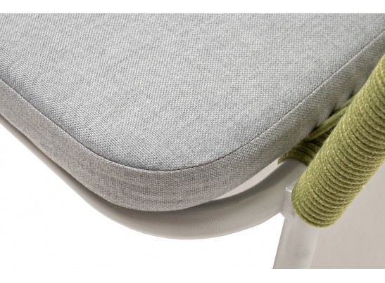 "Марсель" стул плетеный из роупа, каркас алюминий светло-серый (RAL7035) шагрень, роуп салатовый меланж круглый, ткань светло-серая в Ростове-на-Дону