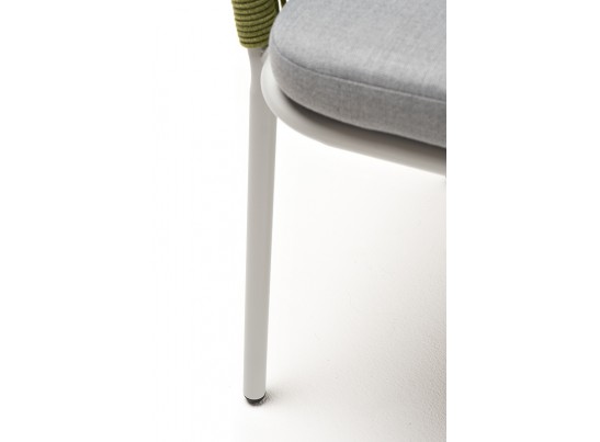 "Марсель" стул плетеный из роупа, каркас алюминий светло-серый (RAL7035) шагрень, роуп салатовый меланж круглый, ткань светло-серая в Ростове-на-Дону