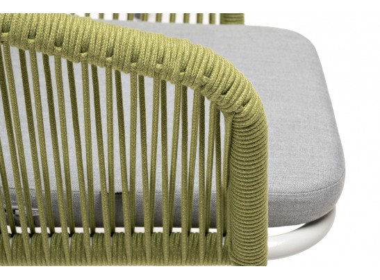 "Марсель" стул плетеный из роупа, каркас алюминий светло-серый (RAL7035) шагрень, роуп салатовый меланж круглый, ткань светло-серая в Ростове-на-Дону