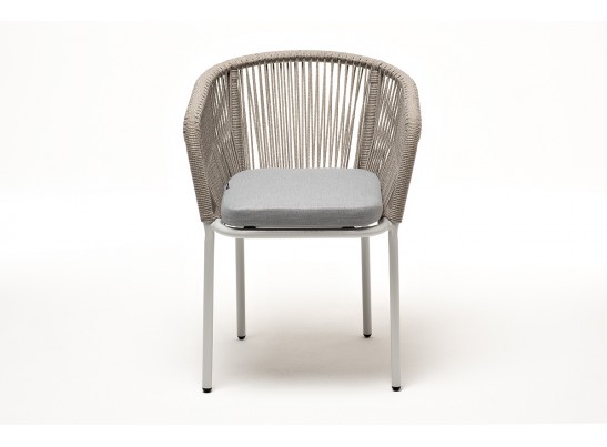 "Марсель" стул плетеный из роупа, каркас алюминий светло-серый (RAL7035) муар, роуп серый меланж круглый, ткань светло-серая в Ростове-на-Дону