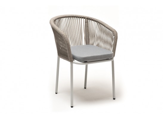 "Марсель" стул плетеный из роупа, каркас алюминий светло-серый (RAL7035) муар, роуп серый меланж круглый, ткань светло-серая в Ростове-на-Дону