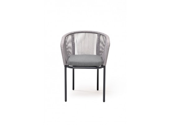 "Марсель" стул плетеный из роупа, каркас алюминий темно-серый (RAL7024) муар, роуп светло-серый круглый, ткань светло-серая в Ростове-на-Дону