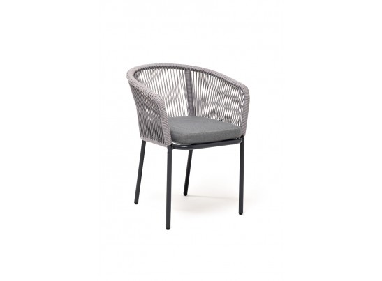 "Марсель" стул плетеный из роупа, каркас алюминий темно-серый (RAL7024) муар, роуп светло-серый круглый, ткань светло-серая в Ростове-на-Дону