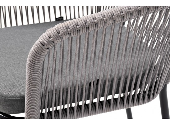 "Марсель" стул плетеный из роупа, каркас алюминий темно-серый (RAL7024) муар, роуп светло-серый круглый, ткань светло-серая в Ростове-на-Дону