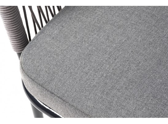 "Марсель" стул плетеный из роупа, каркас алюминий темно-серый (RAL7024) муар, роуп светло-серый круглый, ткань светло-серая в Ростове-на-Дону