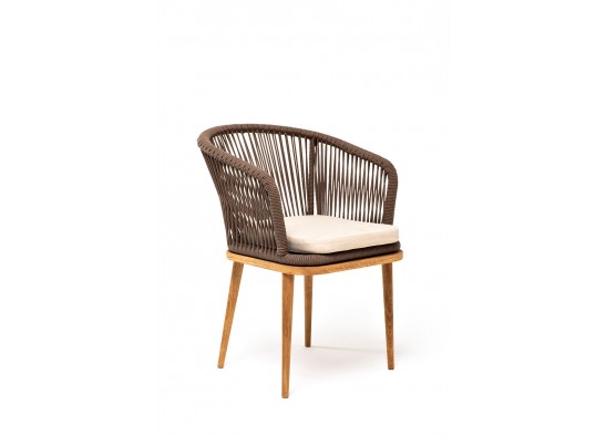 "Марсель" стул плетеный из роупа, основание дуб, роуп коричневый, ткань бежевая в Ростове-на-Дону