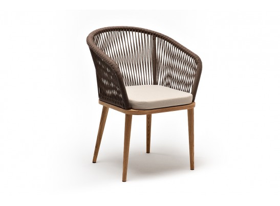 "Марсель" стул плетеный из роупа, основание дуб, роуп коричневый круглый, ткань бежевая 052 в Ростове-на-Дону