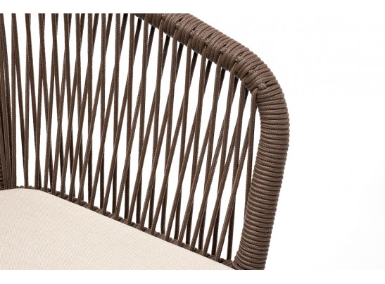 "Марсель" стул плетеный из роупа, основание дуб, роуп коричневый круглый, ткань бежевая 052 в Ростове-на-Дону