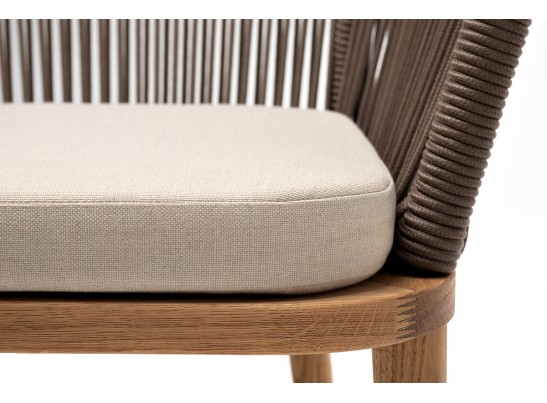 "Марсель" стул плетеный из роупа, основание дуб, роуп коричневый круглый, ткань бежевая 052 в Ростове-на-Дону