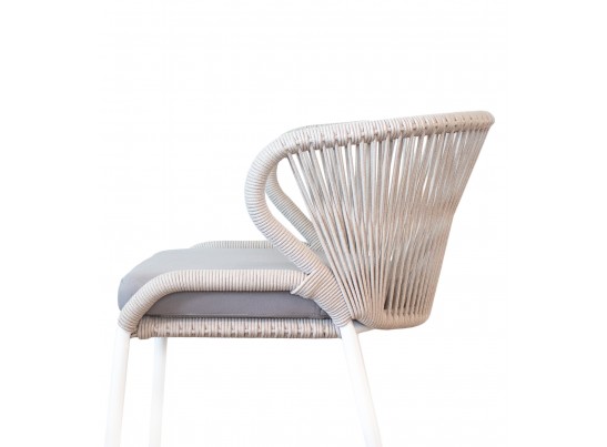 "Милан" стул плетеный из роупа, каркас алюминий белый шагрень, роуп бежевый круглый, ткань бежевая в Ростове-на-Дону