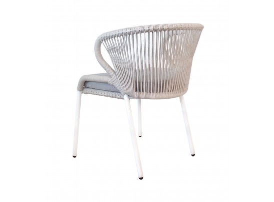 "Милан" стул плетеный из роупа, каркас алюминий белый шагрень, роуп бежевый круглый, ткань бежевая в Ростове-на-Дону