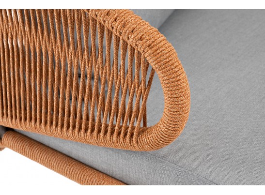 "Милан" диван 2-местный плетеный из роупа, каркас алюминий светло-серый (RAL7035) муар, роуп оранжевый меланж круглый, ткань светло-серая в Ростове-на-Дону