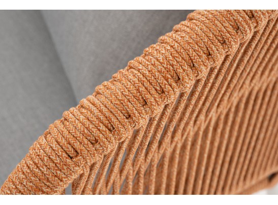 "Милан" диван 2-местный плетеный из роупа, каркас алюминий светло-серый (RAL7035) муар, роуп оранжевый меланж круглый, ткань светло-серая в Ростове-на-Дону