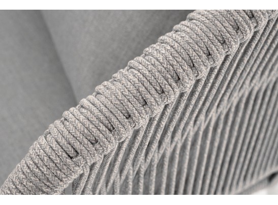 "Милан" диван 2-местный плетеный из роупа, каркас алюминий светло-серый (RAL7035) муар, роуп серый меланж круглый, ткань светло-серая в Ростове-на-Дону