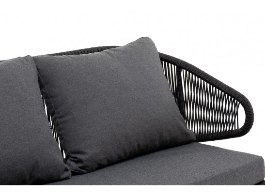 "Милан" диван 2-местный плетеный из роупа, каркас алюминий темно-серый (RAL7024) муар, роуп темно-серый круглый, ткань темно-серая 027 в Ростове-на-Дону