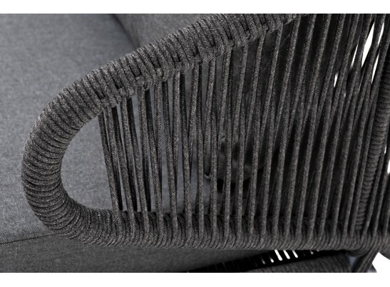 "Милан" диван 2-местный плетеный из роупа, каркас алюминий темно-серый (RAL7024) муар, роуп темно-серый круглый, ткань темно-серая 027 в Ростове-на-Дону