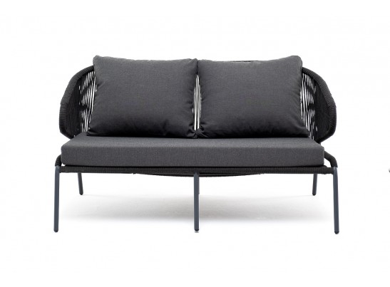 "Милан"диван 2-местный плетеный из роупа, каркас алюминий RAL7024, роуп темно-серый кругл, ткань темно-серая в Ростове-на-Дону