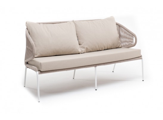 "Милан" диван 2-местный плетеный из роупа, каркас алюминий белый, роуп бежевый, ткань бежевая в Ростове-на-Дону