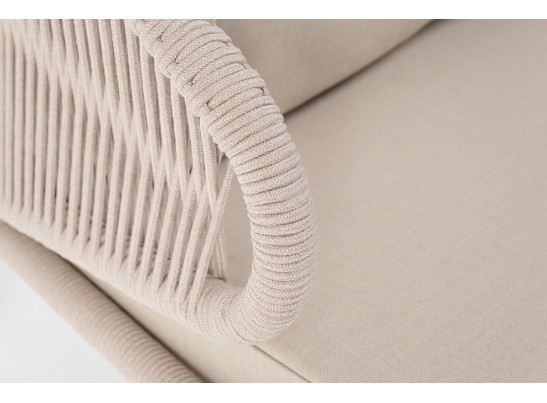"Милан" диван 2-местный плетеный из роупа, каркас алюминий белый, роуп бежевый, ткань бежевая в Ростове-на-Дону