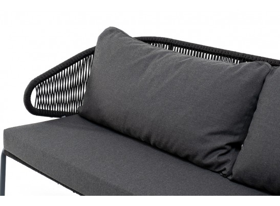 "Милан" диван 3-местный плетеный из роупа, каркас алюминий темно-серый (RAL7024) муар, роуп темно-серый круглый, ткань темно-серая 027 в Ростове-на-Дону