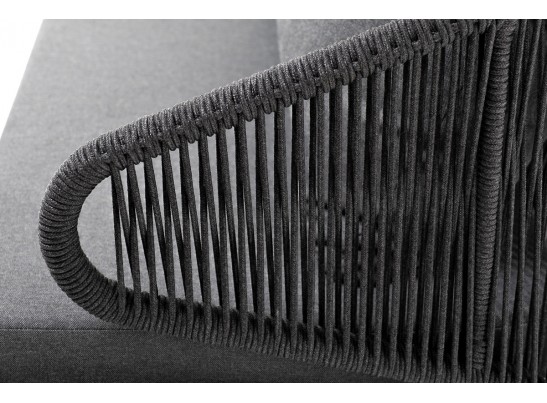 "Милан" диван 3-местный плетеный из роупа, каркас алюминий темно-серый (RAL7024) муар, роуп темно-серый круглый, ткань темно-серая 027 в Ростове-на-Дону