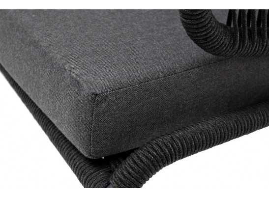 "Милан" диван 3-местный плетеный из роупа, каркас алюминий темно-серый (RAL7024) муар, роуп темно-серый круглый, ткань темно-серая 027 в Ростове-на-Дону