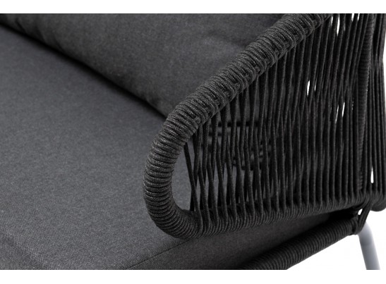 "Милан" диван 3-местный плетеный из роупа, каркас алюминий темно-серый (RAL7024) муар, роуп темно-серый круглый, ткань темно-серая 027 в Ростове-на-Дону