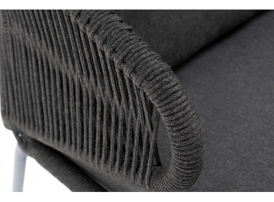 "Милан" диван 3-местный плетеный из роупа, каркас алюминий темно-серый (RAL7024) муар, роуп темно-серый круглый, ткань темно-серая 027 в Ростове-на-Дону