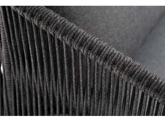 "Милан" диван 3-местный плетеный из роупа, каркас алюминий темно-серый (RAL7024) муар, роуп темно-серый круглый, ткань темно-серая 027 в Ростове-на-Дону