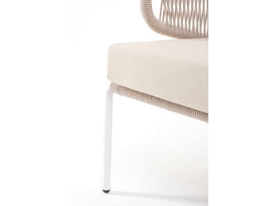 "Милан" диван 3-местный плетеный из роупа, каркас алюминий белый муар, роуп бежевый круглый, ткань бежевая 052 в Ростове-на-Дону