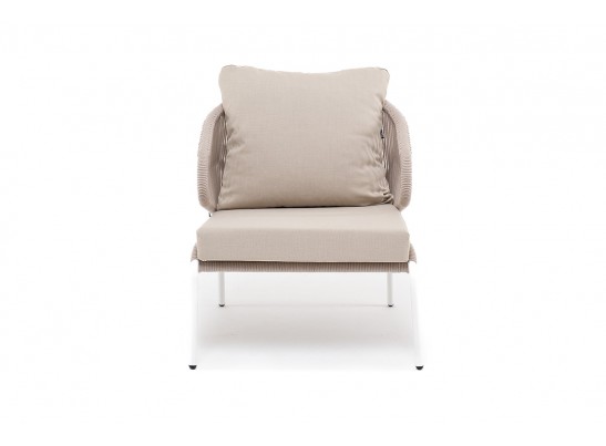 "Милан" кресло плетеное из роупа, каркас алюминий белый, роуп бежевый, ткань бежевая в Ростове-на-Дону