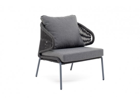 "Милан" кресло плетеное из роупа, каркас алюминий темно-серый (RAL7024) муар, роуп темно-серый круглый, ткань темно-серая 027 в Ростове-на-Дону