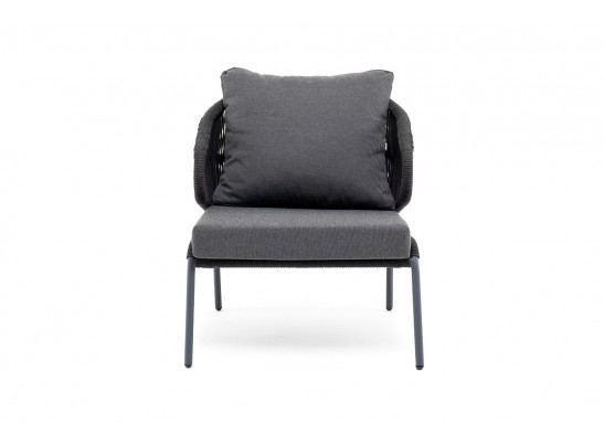 "Милан" кресло плетенное из роупа, каркас алюминий RAL7024, роуп темно-серый кругл, ткань темно-серая в Ростове-на-Дону