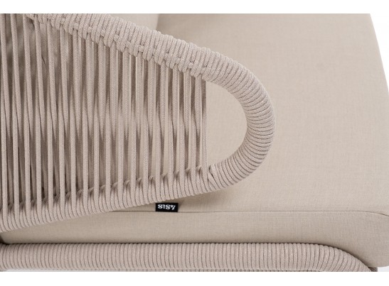 "Милан" кресло плетеное из роупа, каркас алюминий белый муар, роуп бежевый круглый, ткань бежевая 035 в Ростове-на-Дону