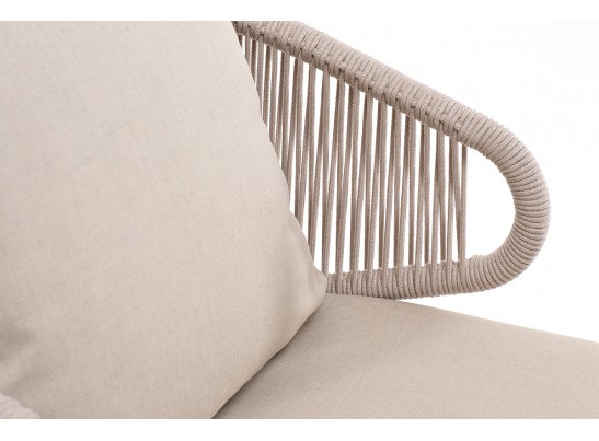 "Милан" кресло плетеное из роупа, каркас алюминий белый муар, роуп бежевый круглый, ткань бежевая 035 в Ростове-на-Дону