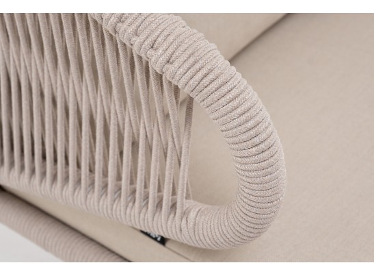 "Милан" кресло плетеное из роупа, каркас алюминий белый муар, роуп бежевый круглый, ткань бежевая 035 в Ростове-на-Дону