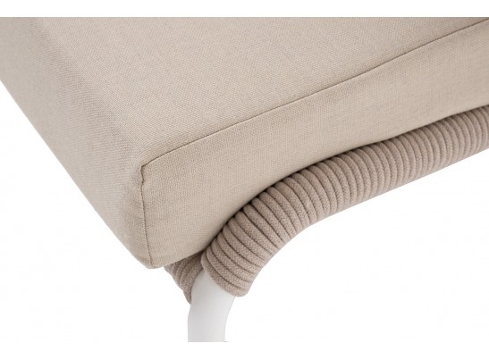 "Милан" кресло плетеное из роупа, каркас алюминий белый муар, роуп бежевый круглый, ткань бежевая 035 в Ростове-на-Дону