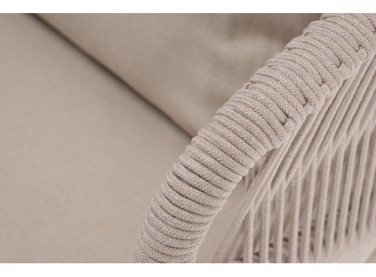 "Милан" кресло плетеное из роупа, каркас алюминий белый муар, роуп бежевый круглый, ткань бежевая 052 в Ростове-на-Дону