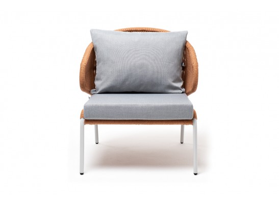 "Милан" кресло плетеное из роупа, каркас алюминий светло-серый (RAL7035) муар, роуп оранжевый меланж круглый, ткань светло-серая в Ростове-на-Дону