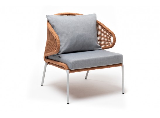 "Милан" кресло плетеное из роупа, каркас алюминий светло-серый (RAL7035) муар, роуп оранжевый меланж круглый, ткань светло-серая в Ростове-на-Дону