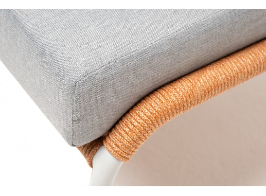 "Милан" кресло плетеное из роупа, каркас алюминий светло-серый (RAL7035) муар, роуп оранжевый меланж круглый, ткань светло-серая в Ростове-на-Дону