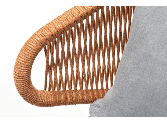 "Милан" кресло плетеное из роупа, каркас алюминий светло-серый (RAL7035) муар, роуп оранжевый меланж круглый, ткань светло-серая в Ростове-на-Дону