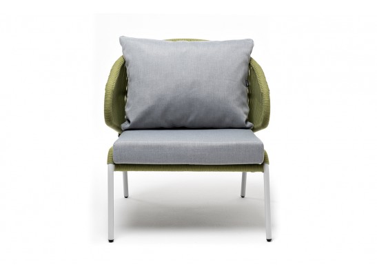 "Милан" кресло плетеное из роупа, каркас алюминий светло-серый (RAL7035) муар, роуп салатовый меланж круглый, ткань светло-серая в Ростове-на-Дону