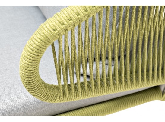 "Милан" кресло плетеное из роупа, каркас алюминий светло-серый (RAL7035) муар, роуп салатовый меланж круглый, ткань светло-серая в Ростове-на-Дону