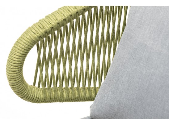 "Милан" кресло плетеное из роупа, каркас алюминий светло-серый (RAL7035) муар, роуп салатовый меланж круглый, ткань светло-серая в Ростове-на-Дону