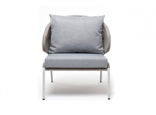 "Милан" кресло плетеное из роупа, каркас алюминий светло-серый (RAL7035) муар, роуп серый меланж круглый, ткань светло-серая в Ростове-на-Дону