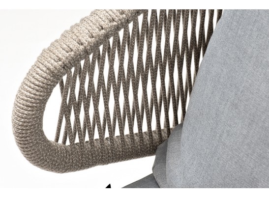 "Милан" кресло плетеное из роупа, каркас алюминий светло-серый (RAL7035) муар, роуп серый меланж круглый, ткань светло-серая в Ростове-на-Дону